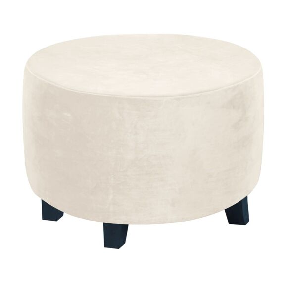Other - Round Ottoman Cover - Slipcover Footstool Protector (Medium, Ivory)